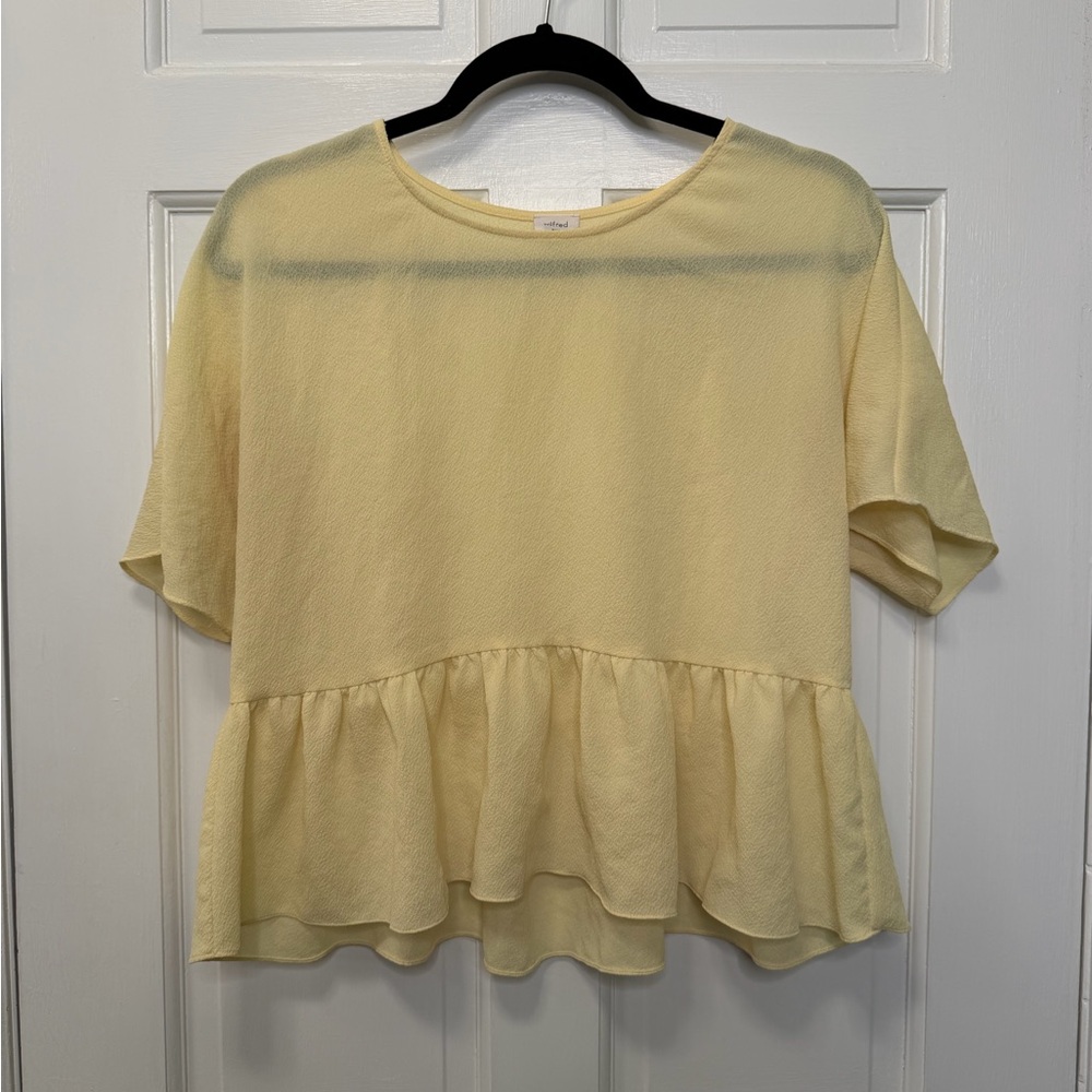 Wilfred Aritzia Butter Yellow Peplum Blouse‎ Textured Flowy Top Size XXS